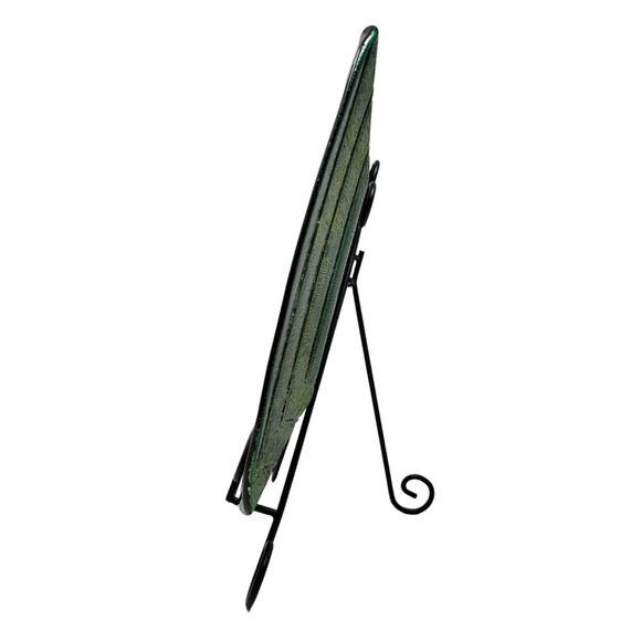 Vintage Mid Century Decorative Reverse Painted Metallic Gold/Green Plate - Picture 4 of 11